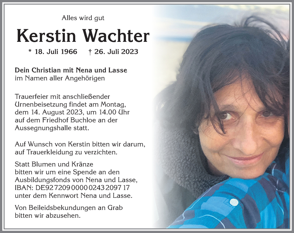  Traueranzeige für Kerstin Wachter vom 05.08.2023 aus Allgäuer Zeitung, Kaufbeuren/Buchloe