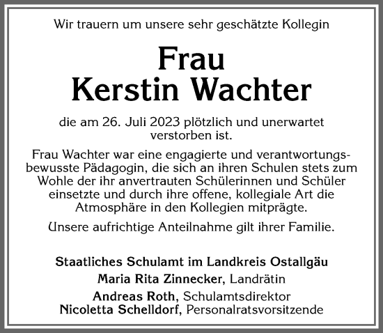Traueranzeige von Kerstin Wachter von Allgäuer Zeitung, Kaufbeuren/Buchloe