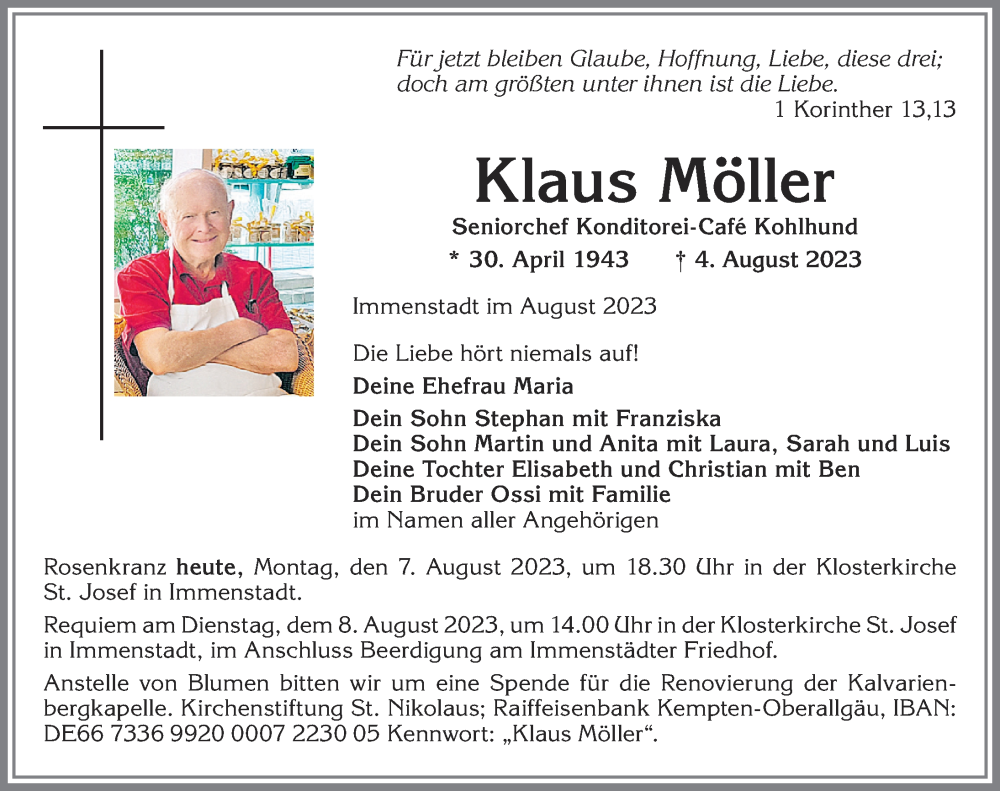  Traueranzeige für Klaus Möller vom 07.08.2023 aus Allgäuer Anzeigeblatt