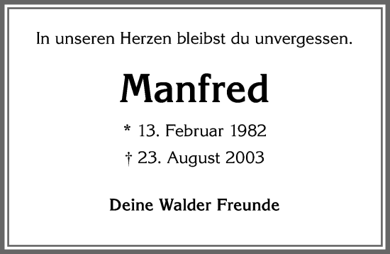 Traueranzeige von Manfred  von Allgäuer Zeitung, Marktoberdorf