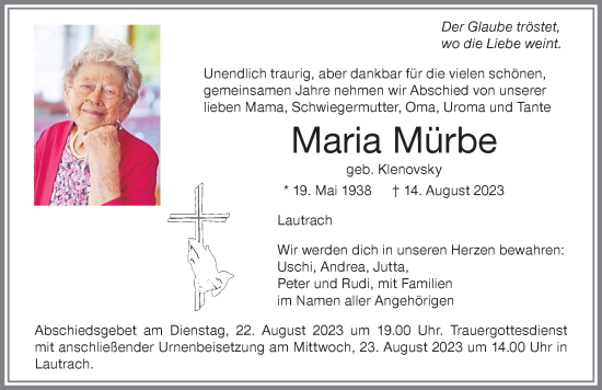 Traueranzeige von Maria Mürbe von Memminger Zeitung