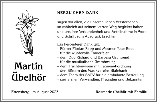 Traueranzeige von Martin Übelhör von Allgäuer Anzeigeblatt