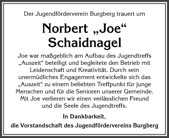 Traueranzeige von Norbert Schaidnagel von Allgäuer Anzeigeblatt