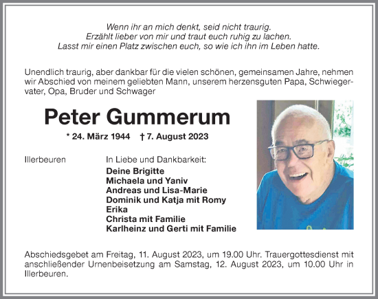Traueranzeige von Peter Gummerum von Memminger Zeitung
