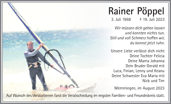 Traueranzeige von Rainer Pöppel von Memminger Zeitung