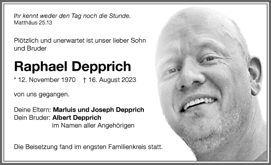 Traueranzeige von Raphael Depprich von Memminger Zeitung