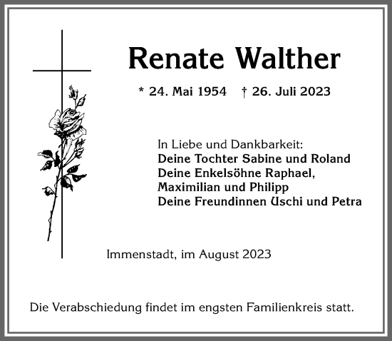 Traueranzeige von Renate Walther von Allgäuer Anzeigeblatt
