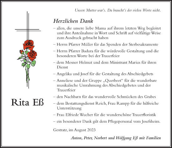 Traueranzeige von Rita Eß von Der Westallgäuer