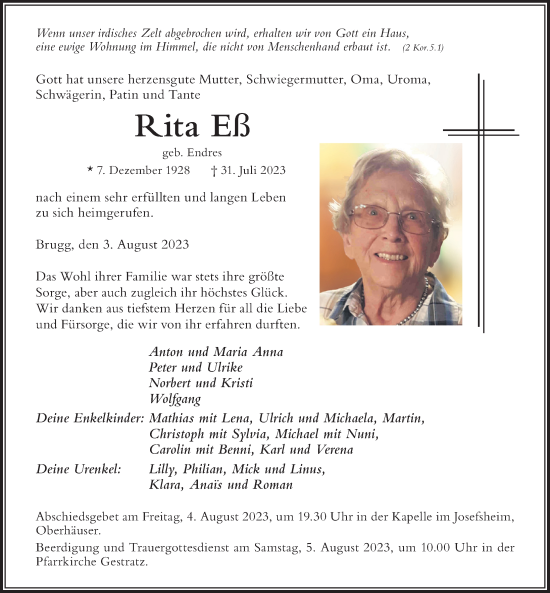 Traueranzeige von Rita Eß von Der Westallgäuer