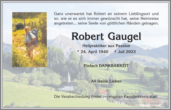 Traueranzeige von Robert Gaugel von Allgäuer Anzeigeblatt