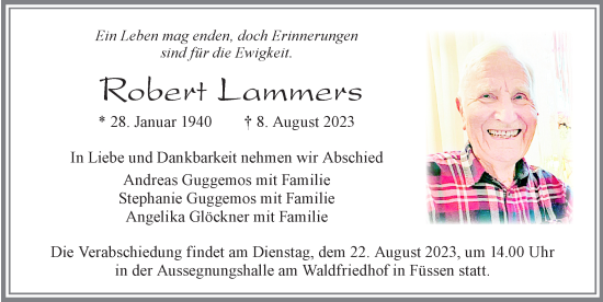 Traueranzeige von Robert Lammers von Allgäuer Zeitung, Füssen