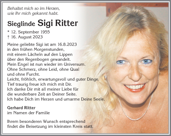 Traueranzeige von Sieglinde Ritter von Memminger Zeitung