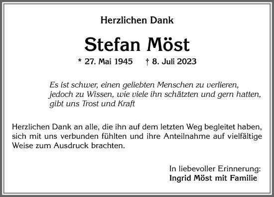 Traueranzeige von Stefan Möst von Allgäuer Zeitung, Marktoberdorf