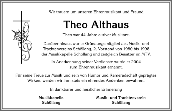 Traueranzeige von Theo Althaus von Allgäuer Anzeigeblatt