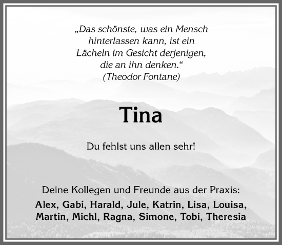 Traueranzeige von Tina  von Allgäuer Anzeigeblatt
