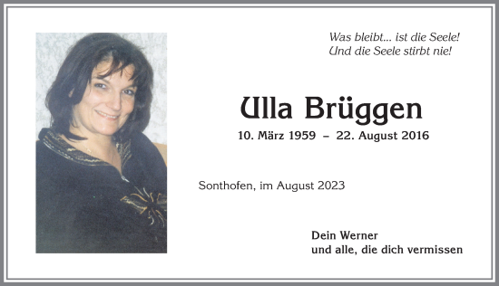 Traueranzeige von Ulla Brüggen von Allgäuer Anzeigeblatt
