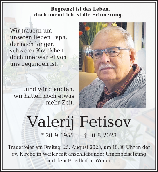 Traueranzeige von Valerij Fetisov von Der Westallgäuer