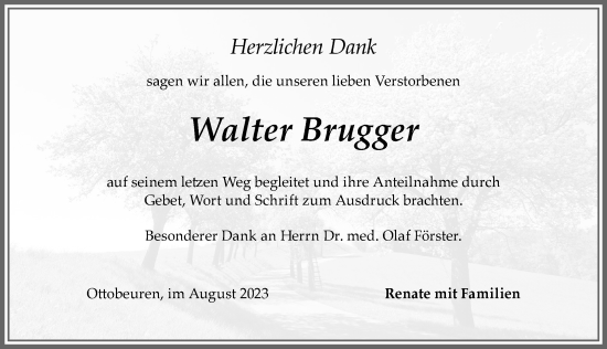 Traueranzeige von Walter Brugger von Memminger Zeitung