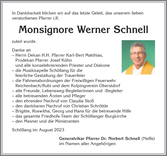 Traueranzeige von Werner Schnell von Allgäuer Anzeigeblatt