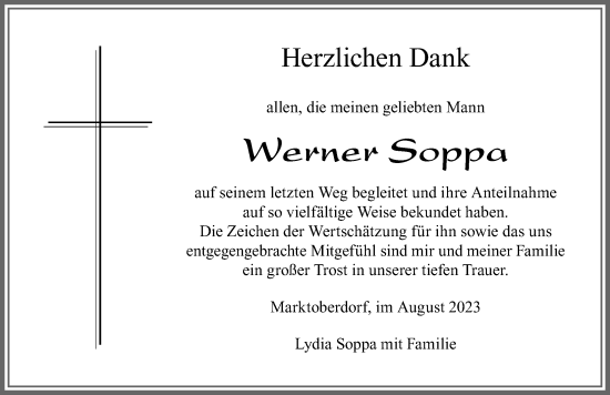 Traueranzeige von Werner Soppa von Allgäuer Zeitung, Marktoberdorf