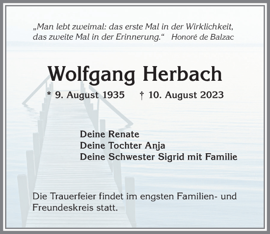 Traueranzeige von Wolfgang Herbach von Allgäuer Anzeigeblatt