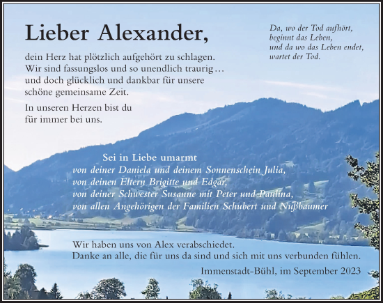 Traueranzeige von Alexander  von Allgäuer Anzeigeblatt