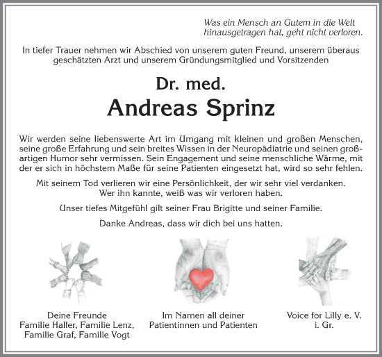 Traueranzeige von Andreas Sprinz von Allgäuer Zeitung,Kempten