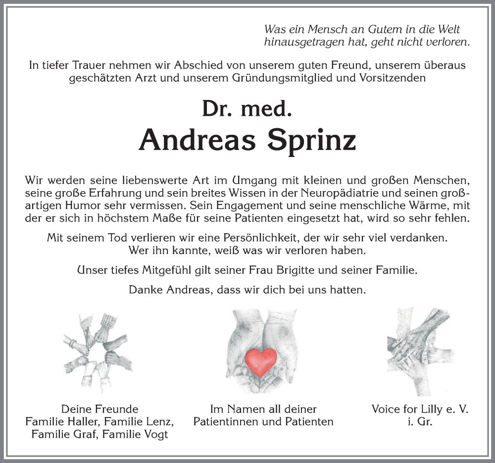  Traueranzeige für Andreas Sprinz vom 02.09.2023 aus Allgäuer Zeitung,Kempten