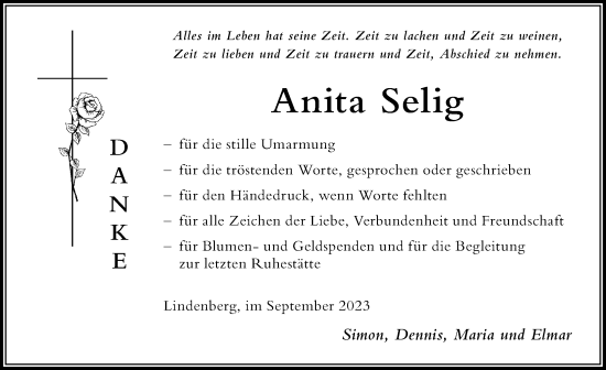 Traueranzeige von Anita Selig von Der Westallgäuer