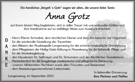 Traueranzeige von Anna Grotz von Allgäuer Zeitung, Marktoberdorf