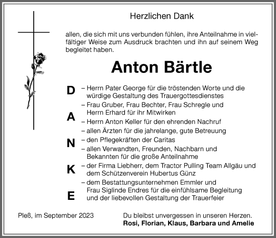 Traueranzeige von Anton Bärtle von Memminger Zeitung