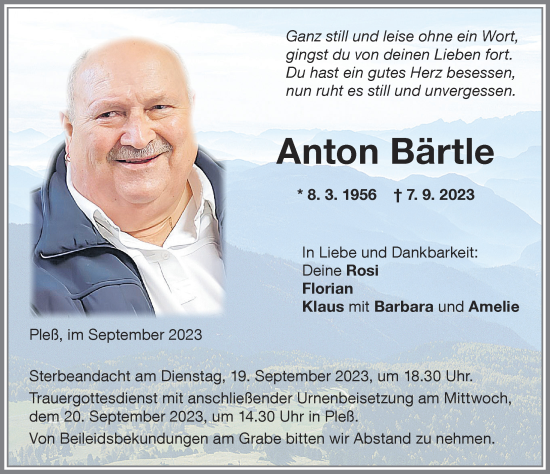 Traueranzeige von Anton Bärtle von Memminger Zeitung