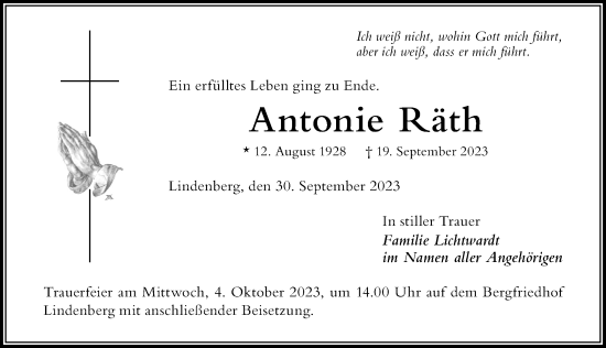 Traueranzeige von Antonie Räth von Der Westallgäuer