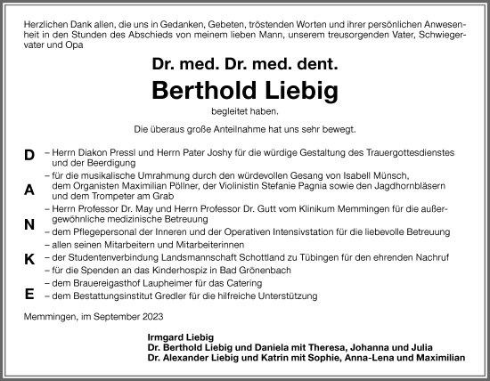 Traueranzeige von Berthold Liebig von Memminger Zeitung