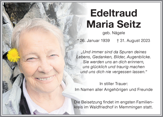 Traueranzeige von Edeltraud Maria Seitz von Memminger Zeitung
