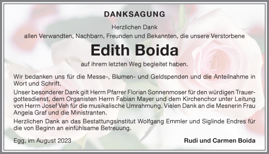 Traueranzeige von Edith Boida von Memminger Zeitung
