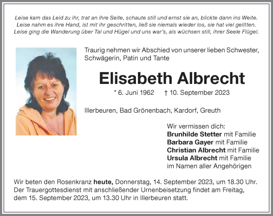 Traueranzeige von Elisabeth Albrecht von Memminger Zeitung