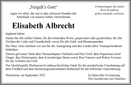Traueranzeige von Elisabeth Albrecht von Memminger Zeitung