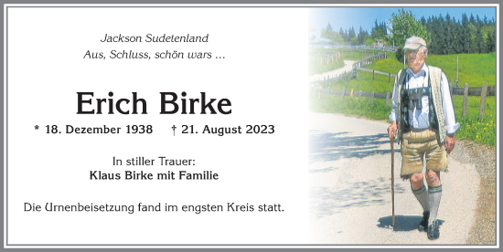 Traueranzeige von Erich Birke von Allgäuer Zeitung,Kempten