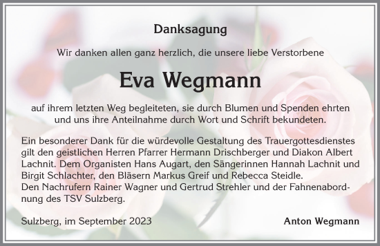 Traueranzeige von Eva Wegmann von Allgäuer Zeitung,Kempten