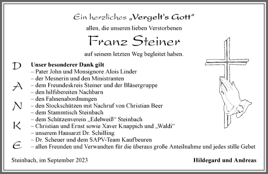 Traueranzeige von Franz Steiner von Allgäuer Zeitung, Marktoberdorf