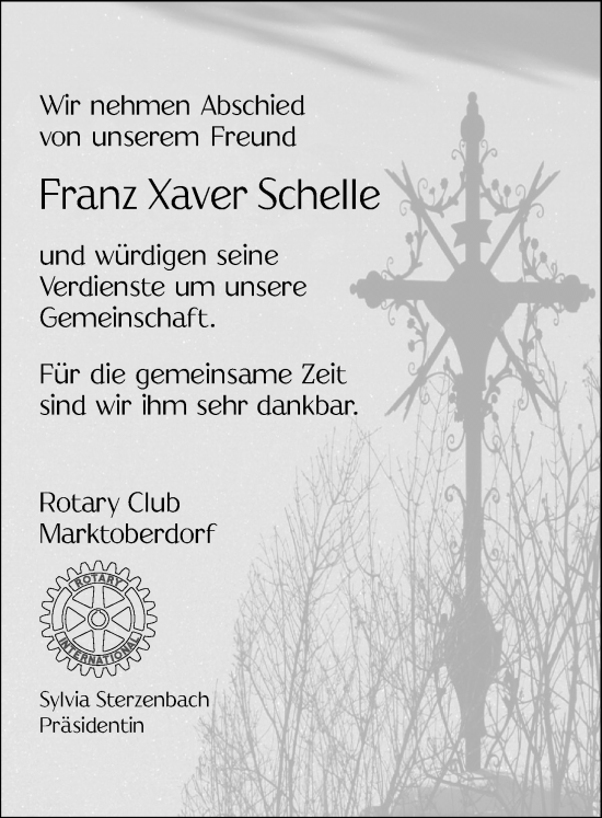 Traueranzeige von Franz Xaver Schelle von Allgäuer Zeitung, Marktoberdorf