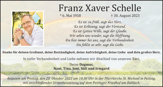 Traueranzeige von Franz Xaver Schelle von Allgäuer Zeitung, Marktoberdorf