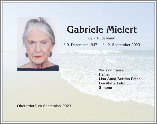 Traueranzeige von Gabriele Mielert von Der Westallgäuer