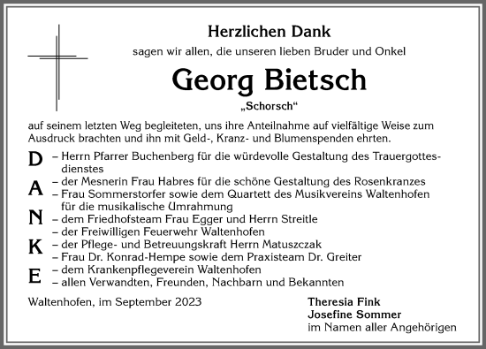 Traueranzeige von Georg Bietsch von Allgäuer Zeitung,Kempten