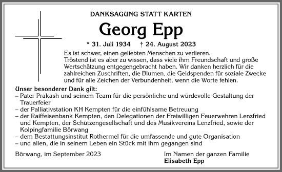 Traueranzeige von Georg Epp von Allgäuer Zeitung,Kempten
