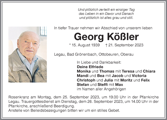 Traueranzeige von Georg Kößler von Memminger Zeitung