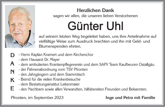 Traueranzeige von Günter Uhl von Allgäuer Zeitung, Füssen