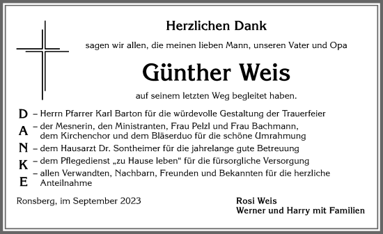 Traueranzeige von Günther Weis von Allgäuer Zeitung, Marktoberdorf
