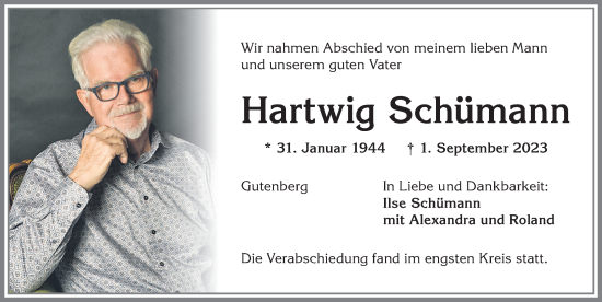 Traueranzeige von Hartwig Schümann von Allgäuer Zeitung, Kaufbeuren/Buchloe